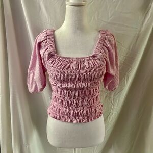 Steve Madden Smocked Puff-Sleeve Square Neck Top - Pink